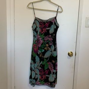 BCBG Y2K Floral Midi Dress with Mesh Inlay